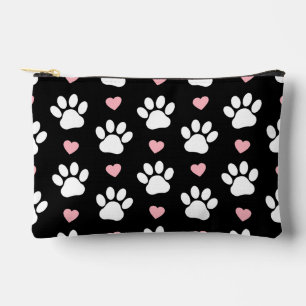 Pattern Of Paws, Dog Paws, White Paws, Pink Hearts Accessory Pouch