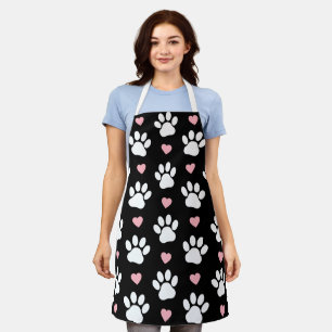 Pattern Of Paws, Dog Paws, White Paws, Pink Hearts Apron