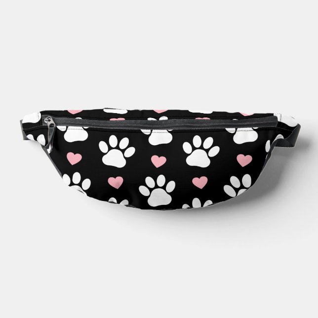 Pattern Of Paws, Dog Paws, White Paws, Pink Hearts Bum Bags (Lay Down)