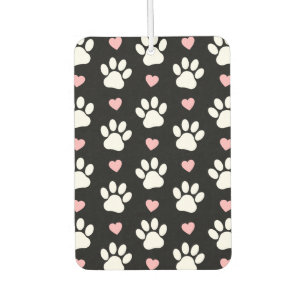 Pattern Of Paws, Dog Paws, White Paws, Pink Hearts Car Air Freshener