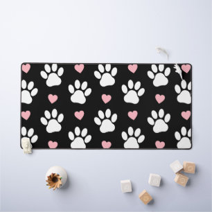 Pattern Of Paws, Dog Paws, White Paws, Pink Hearts Desk Mat