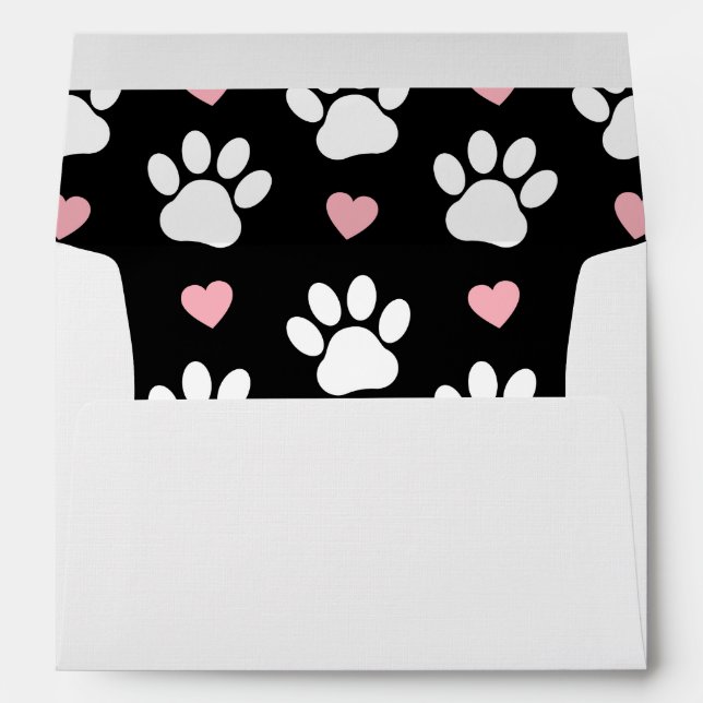 Pattern Of Paws, Dog Paws, White Paws, Pink Hearts Envelope (Back (Bottom))