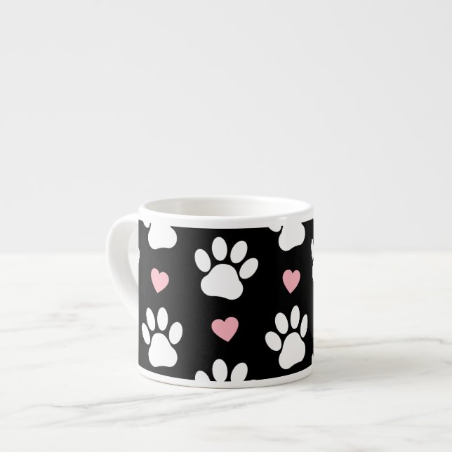 Pattern Of Paws, Dog Paws, White Paws, Pink Hearts Espresso Cup (Front Left)
