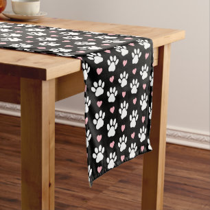 Pattern Of Paws, Dog Paws, White Paws, Pink Hearts Medium Table Runner