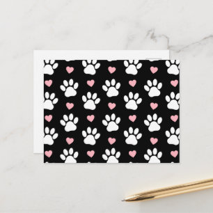 Pattern Of Paws, Dog Paws, White Paws, Pink Hearts Postcard