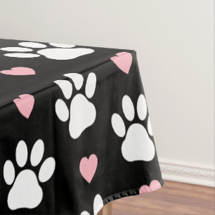 Pattern Of Paws, Dog Paws, White Paws, Pink Hearts Tablecloth