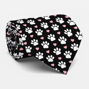 Pattern Of Paws, Dog Paws, White Paws, Pink Hearts Tie