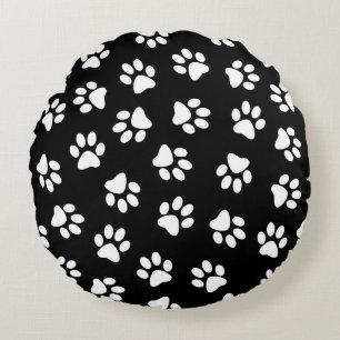 Pattern Of Paws, Dog Paws, White Paws Round Cushion