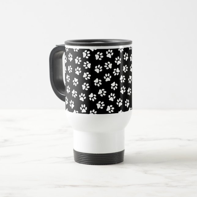 Pattern Of Paws, Dog Paws, White Paws Travel Mug (Front Left)