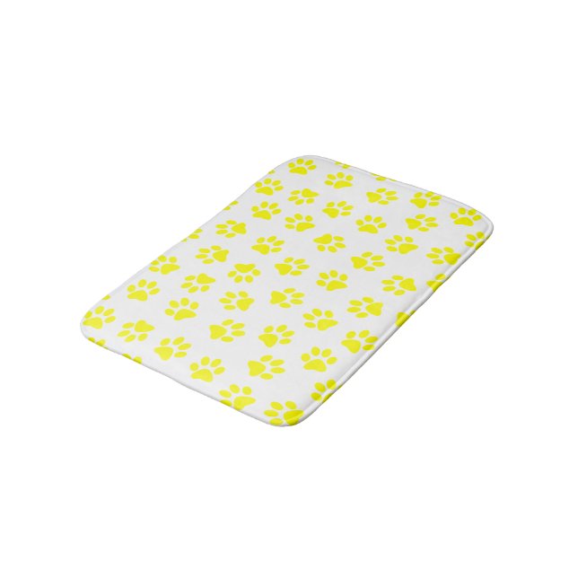 Pattern Of Paws, Dog Paws, Yellow Paws Bath Mat (Angled)