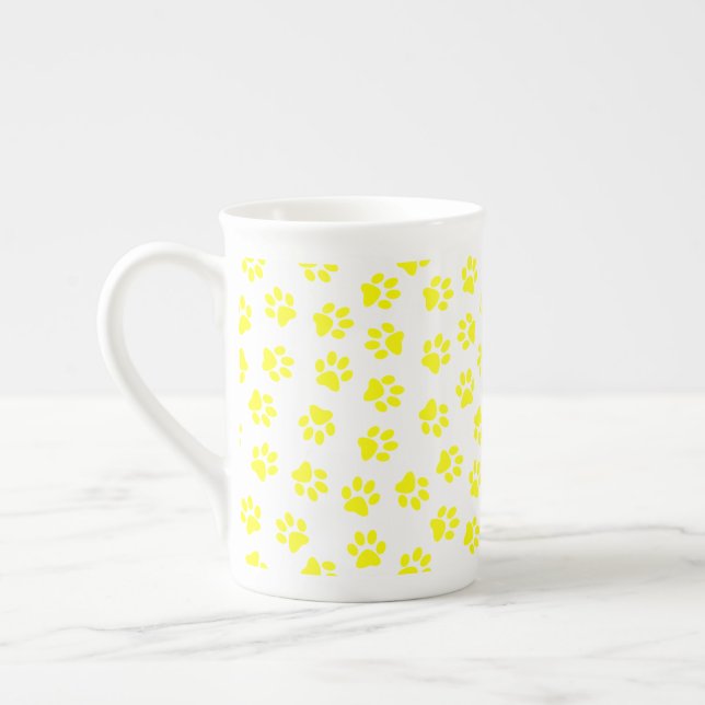 Pattern Of Paws, Dog Paws, Yellow Paws Bone China Mug (Left)