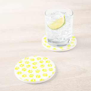 Pattern Of Paws, Dog Paws, Yellow Paws Coaster