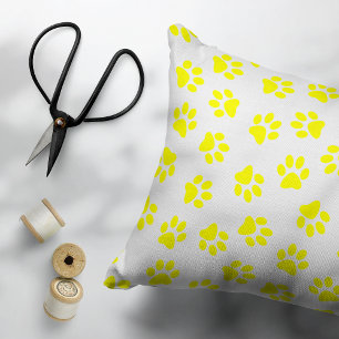 Pattern Of Paws, Dog Paws, Yellow Paws Decorative Cushion