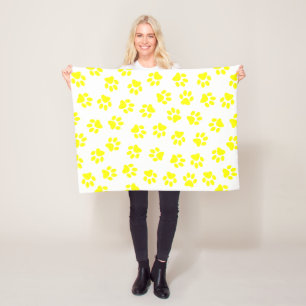 Pattern Of Paws, Dog Paws, Yellow Paws Fleece Blanket