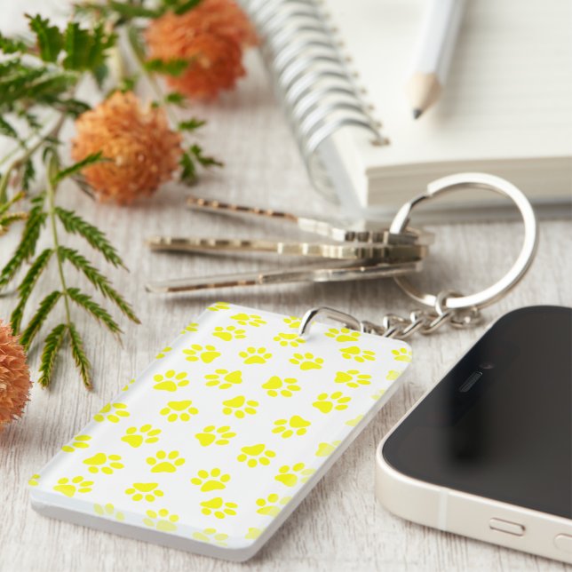 Pattern Of Paws, Dog Paws, Yellow Paws Key Ring (Front Right)