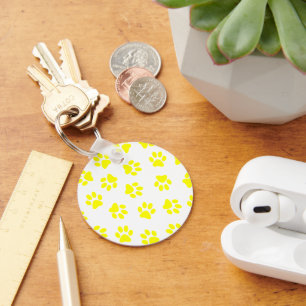 Pattern Of Paws, Dog Paws, Yellow Paws Key Ring