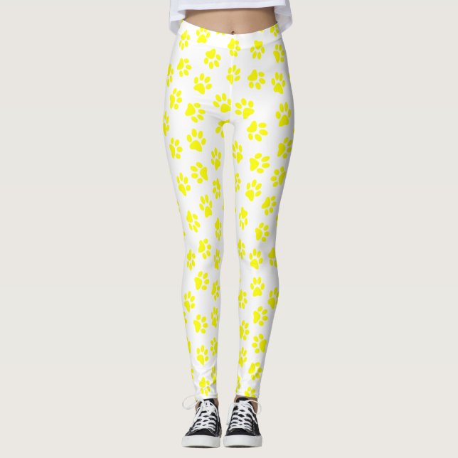 Pattern Of Paws, Dog Paws, Yellow Paws Leggings (Front)