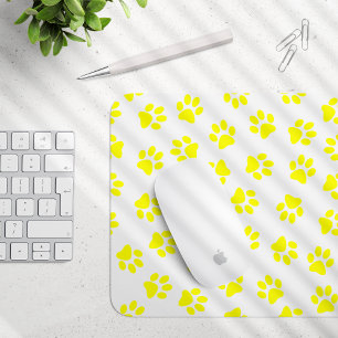 Pattern Of Paws, Dog Paws, Yellow Paws Mouse Mat