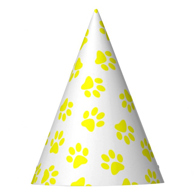 Pattern Of Paws, Dog Paws, Yellow Paws Party Hat (Front)
