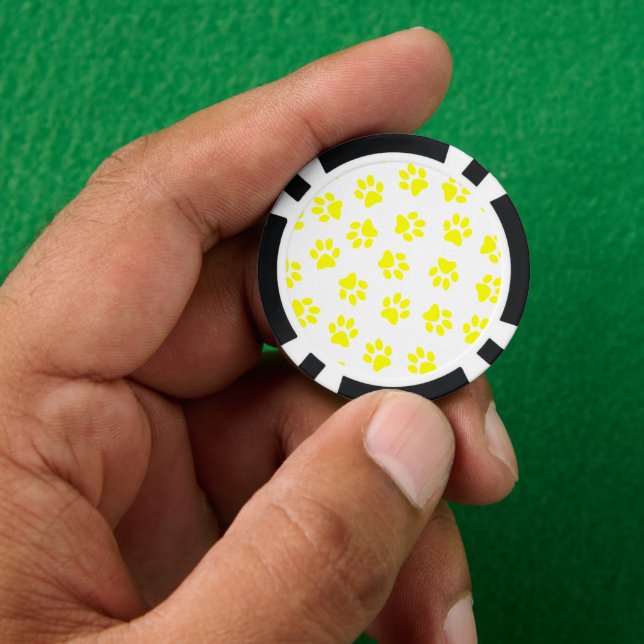 Pattern Of Paws, Dog Paws, Yellow Paws Poker Chips (Hand)
