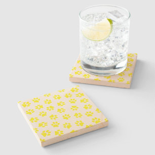 Pattern Of Paws, Dog Paws, Yellow Paws Stone Coaster