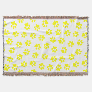 Pattern Of Paws, Dog Paws, Yellow Paws Throw Blanket