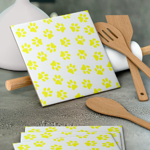 Pattern Of Paws, Dog Paws, Yellow Paws Tile