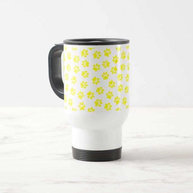 Pattern Of Paws, Dog Paws, Yellow Paws Travel Mug (Front Left)