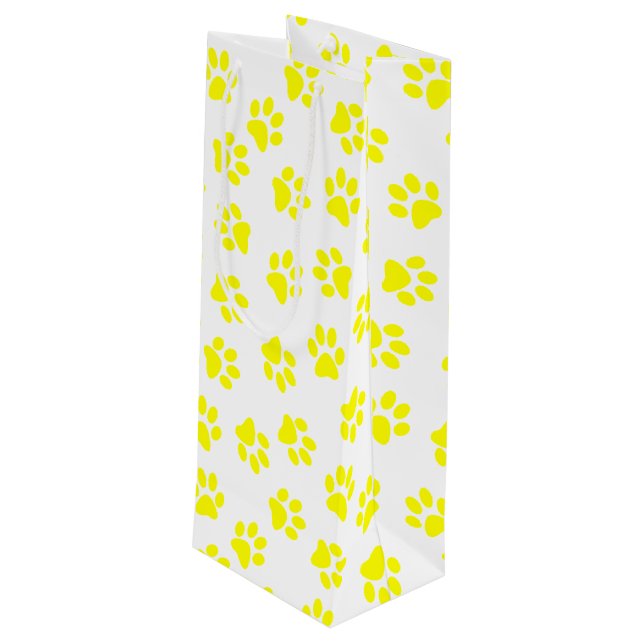 Pattern Of Paws, Dog Paws, Yellow Paws Wine Gift Bag (Back Angled)