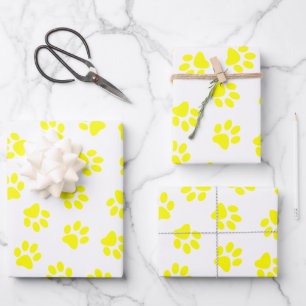 Pattern Of Paws, Dog Paws, Yellow Paws Wrapping Paper Sheet