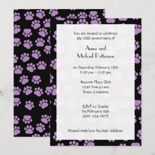 Pattern Of Paws, Lilac Paws, Dog Paws, Anniversary Invitation