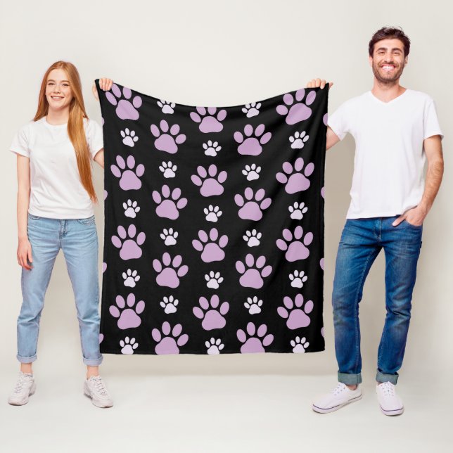 Pattern Of Paws, Lilac Paws, Dog Paws, Paw Prints Fleece Blanket (In Situ)