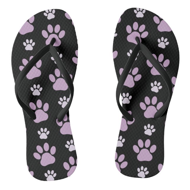Pattern Of Paws, Lilac Paws, Dog Paws, Paw Prints Flip Flops (Footbed)