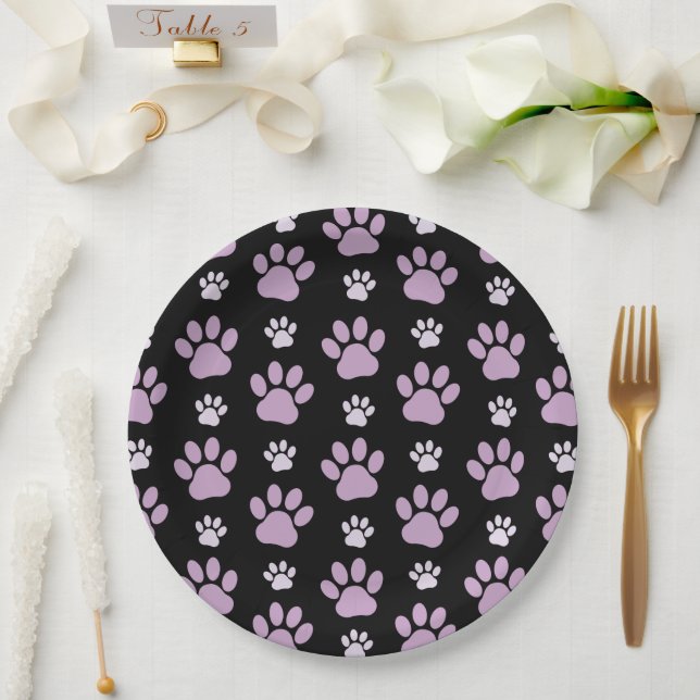 Pattern Of Paws, Lilac Paws, Dog Paws, Paw Prints Paper Plate (Wedding)