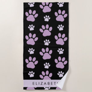 Pattern Of Paws, Lilac Paws, Dog Paws, Your Name Beach Towel
