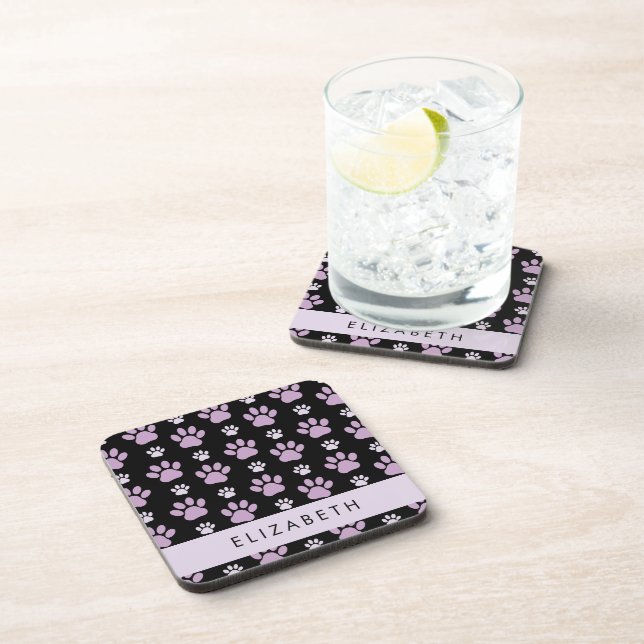 Pattern Of Paws, Lilac Paws, Dog Paws, Your Name Coaster (Right Side)