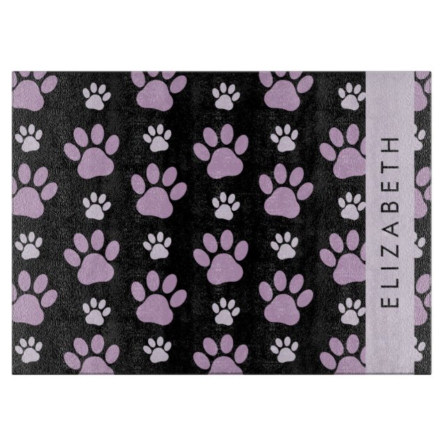 Pattern Of Paws, Lilac Paws, Dog Paws, Your Name Cutting Board (Front)