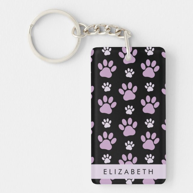 Pattern Of Paws, Lilac Paws, Dog Paws, Your Name Key Ring (Front)