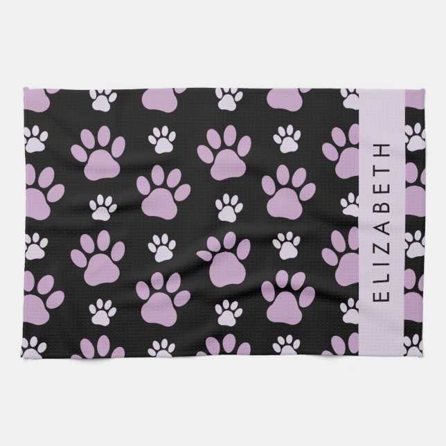 Pattern Of Paws, Lilac Paws, Dog Paws, Your Name Tea Towel (Horizontal)