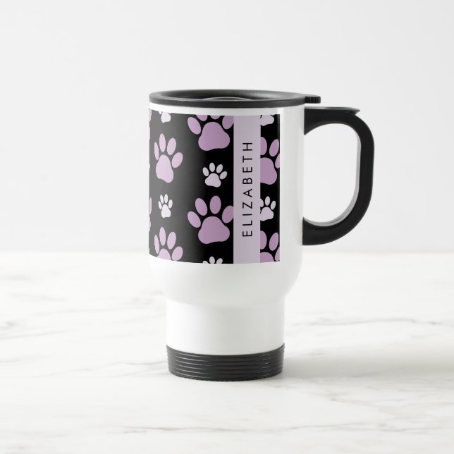 Pattern Of Paws, Lilac Paws, Dog Paws, Your Name Travel Mug (Right)