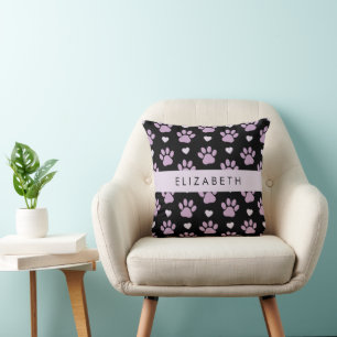 Pattern Of Paws, Lilac Paws, Hearts, Your Name Cushion