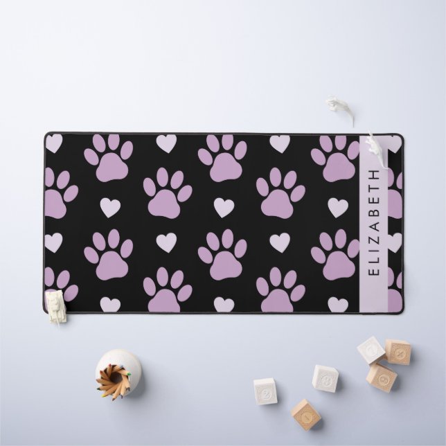 Pattern Of Paws, Lilac Paws, Hearts, Your Name Desk Mat (Kids Table)