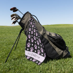 Pattern Of Paws, Lilac Paws, Hearts, Your Name Golf Towel