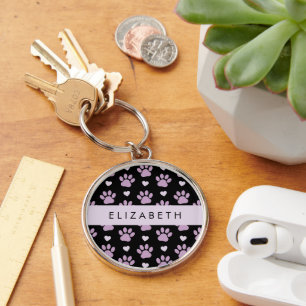 Pattern Of Paws, Lilac Paws, Hearts, Your Name Key Ring