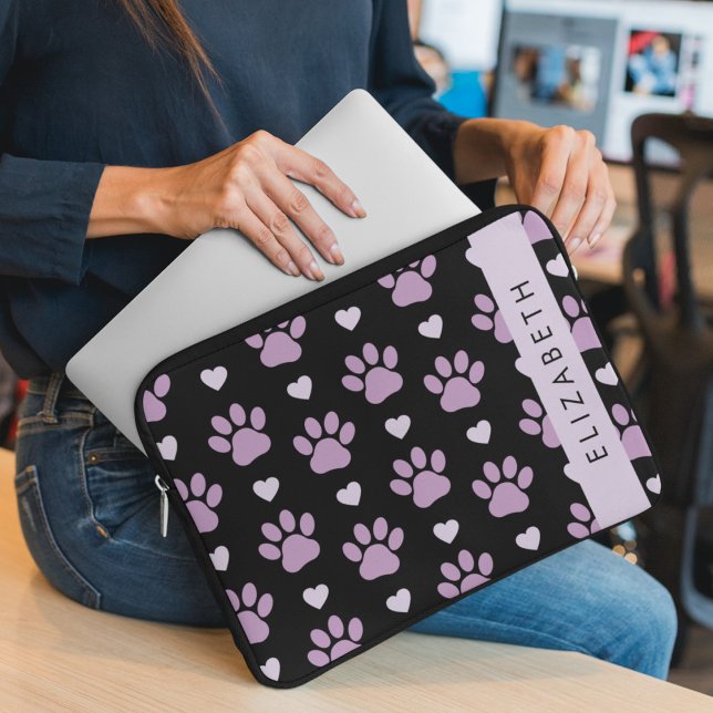 Pattern Of Paws, Lilac Paws, Hearts, Your Name Laptop Sleeve (Creator Uploaded)