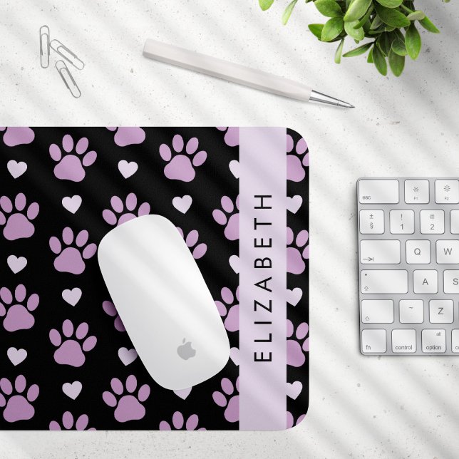 Pattern Of Paws, Lilac Paws, Hearts, Your Name Mouse Mat (Creator Uploaded)