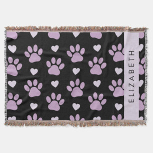 Pattern Of Paws, Lilac Paws, Hearts, Your Name Throw Blanket