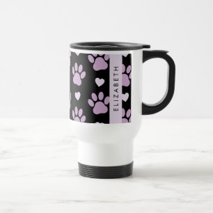 Pattern Of Paws, Lilac Paws, Hearts, Your Name Travel Mug