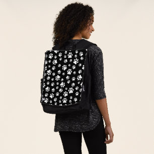 Pattern Of Paws, Paw Prints, Black and White Backpack
