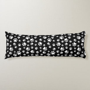 Pattern Of Paws, Paw Prints, Black and White Body Cushion